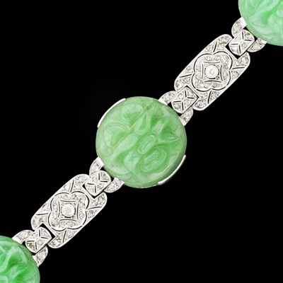 Lot 6 - An Art Deco jade and diamond set bracelet