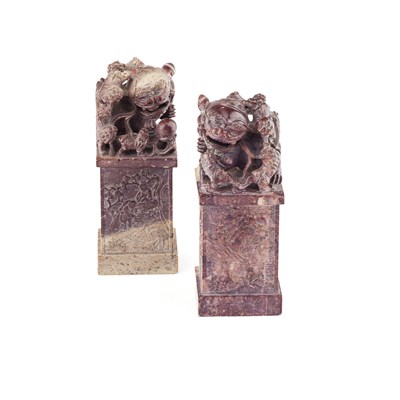 Lot 205 - PAIR OF CARVED SOAPSTONE TABLE SEALS