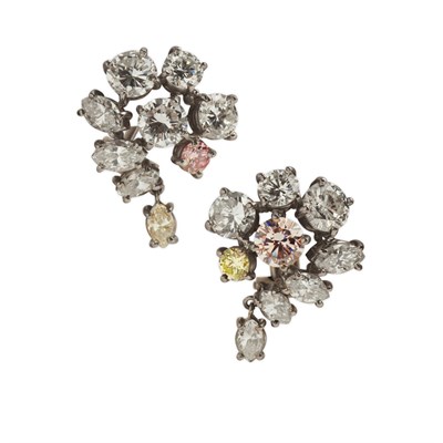 Lot 140 - A pair of modern diamond cluster earrings