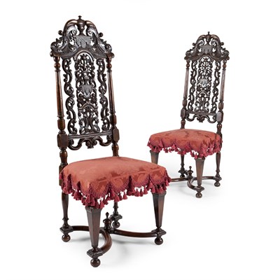 Lot 38 - A GOOD PAIR OF WILLIAM AND MARY CARVED WALNUT SIDE CHAIRS