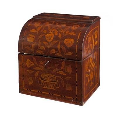 Lot 52 - A DUTCH MAHOGANY AND FLORAL MARQUETRY DECANTER BOX