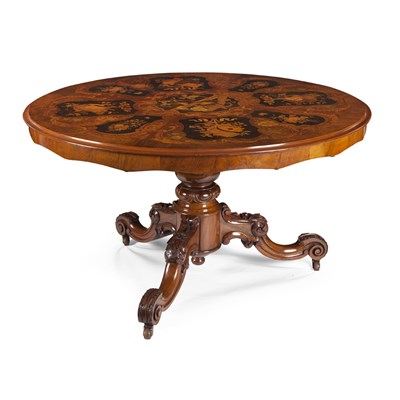 Lot 96 - A GOOD VICTORIAN WALNUT AND MARQUETRY BREAKFAST TABLE