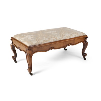Lot 100 - A VICTORIAN WALNUT AND UPHOLSTERED LOW STOOL