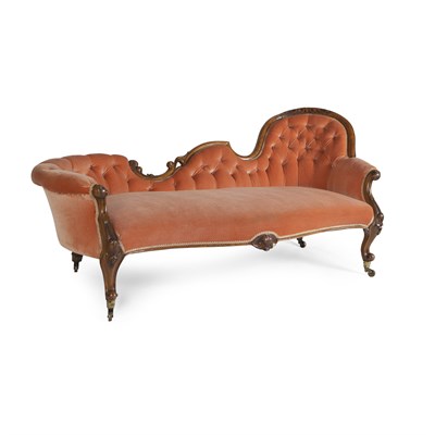 Lot 125 - A VICTORIAN WALNUT UPHOLSTERED CHAISE LONGUE