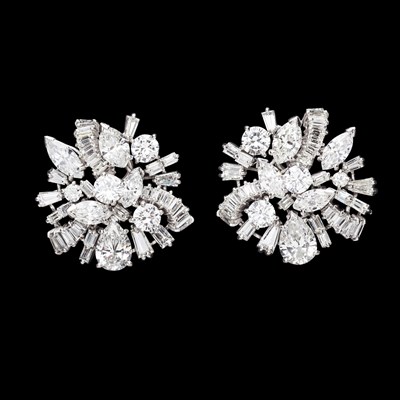 Lot 59 - A pair of all-diamond cluster earrings