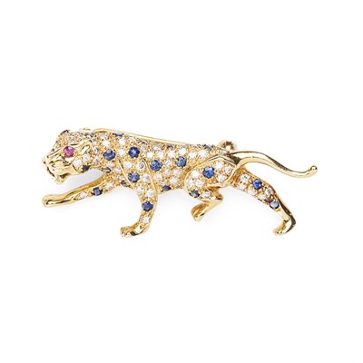 Lot 54 - An 18ct gold mounted multi-gem set prowling leopard brooch
