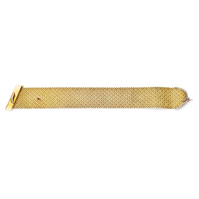Lot 106 - A mid 20th century woven yellow metal bracelet