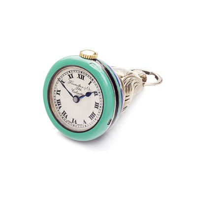 Lot 77 - A French silver and enamel pendant fob watch