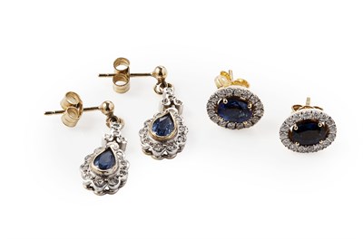 Lot 108 - Two pairs of sapphire and diamond earrings