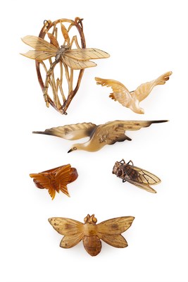 Lot 145 - to include A CARVED HORN DRAGONFLY PENDANT,...