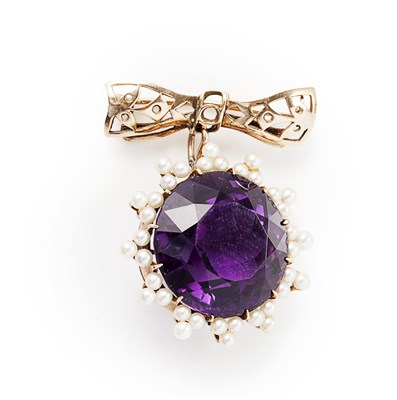 Lot 168 - A pearl and amethyst brooch