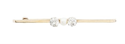 Lot 139 - A diamond and pearl set bar brooch