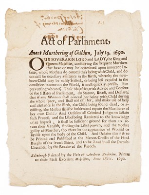Lot 62 - Act of Parliament - "Murthering of Children"