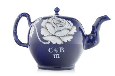 Lot 61 - An important Jacobite “King Charles III” salt glazed teapot circa 1766