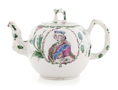 Lot 62 - A scarce Jacobite Staffordshire teapot