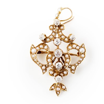 Lot 137 - A pearl and diamond set pendant