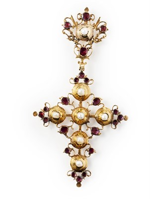 Lot 8 - A 19th century Italian pearl and garnet set pendant