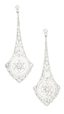Lot 79 - A pair of diamond set pendant earrings