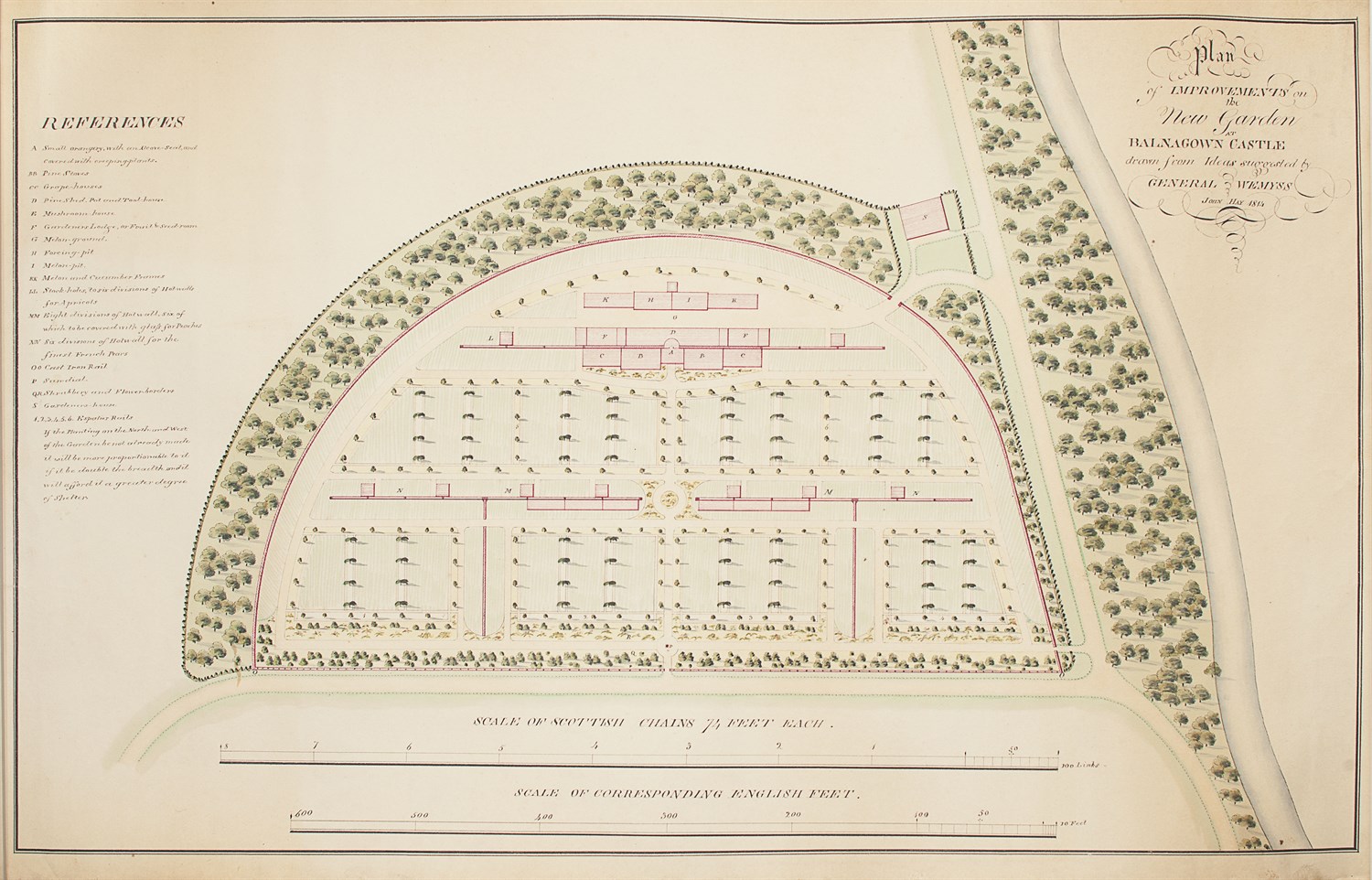 Lot 72 - Hay, John, (1758-1836, horticulturalist & garden designer) - Balnagown Castle - watercolour and manuscript plan