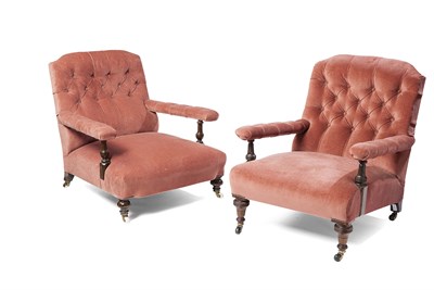 Lot 70 - PAIR OF VICTORIAN BUTTON UPHOLSTERED EASY...