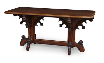 Lot 12 - VICTORIAN OAK LIBRARY TABLE MANNER OF A. W. N....