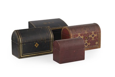 Lot 33 - BLACK LEATHER STATIONERY BOX MID/LATE 19TH...