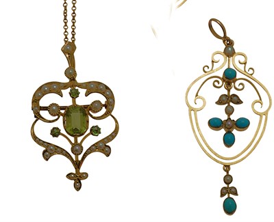 Lot 26 - Two Victorian gold, pearl and gem set pendants
