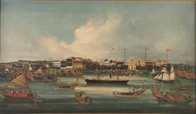Lot 53 - HING QUA THE HONGS AT CANTON Oil on canvas, in...