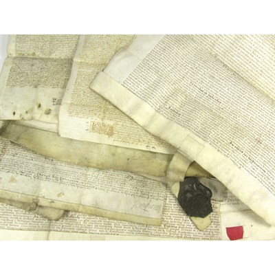Lot 132 - Thirteen 17th century documents, on vellum, one with remains of seal, including