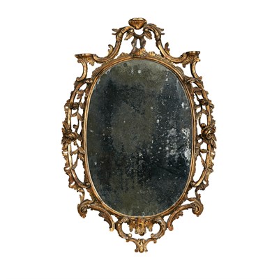 Lot 33 - GEORGE III OVAL GILTWOOD MIRROR IN THE MANNER OF THOMAS CHIPPENDALE