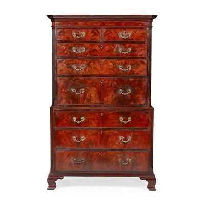 Lot 36 - FINE GEORGE III FLAME MAHOGANY SECRETAIRE CHEST ON CHEST