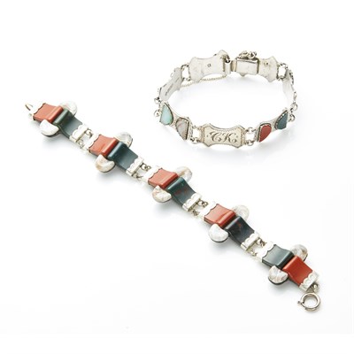 Lot 75 - Two silver and agate set bracelets