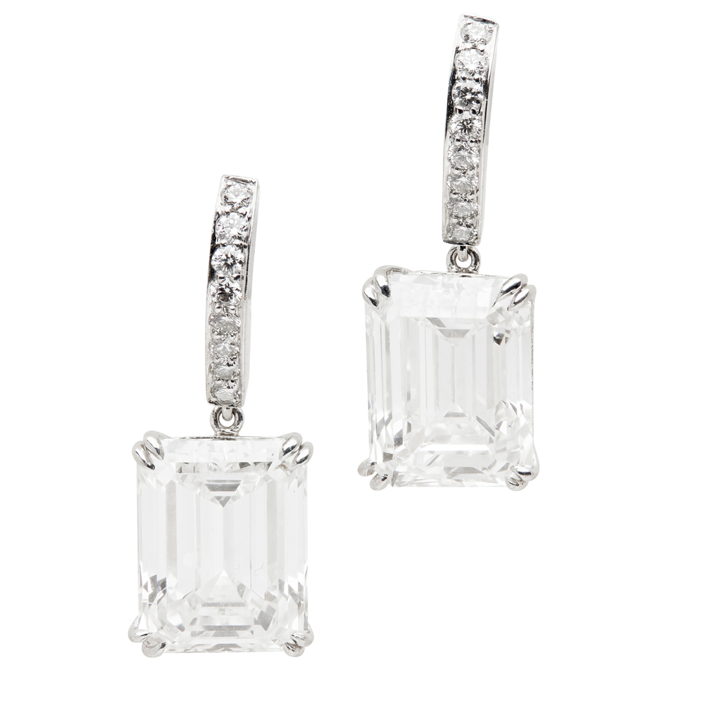 Lot 70 - A pair of diamond set pendant earrings