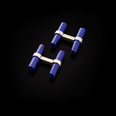 Lot 89 - CARTIER- A pair of lapis lazuli cufflinks