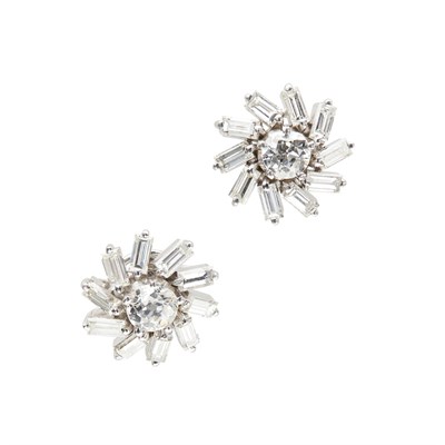 Lot 36 - A pair of diamond cluster earrings