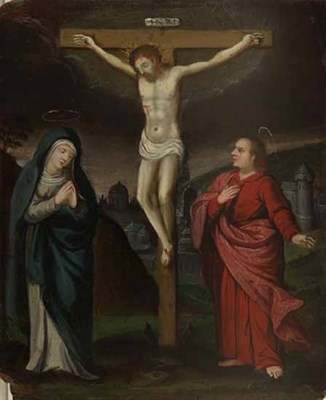 Lot 10 - FLEMISH SCHOOL C. 1600 THE CRUCIFIXION WITH...