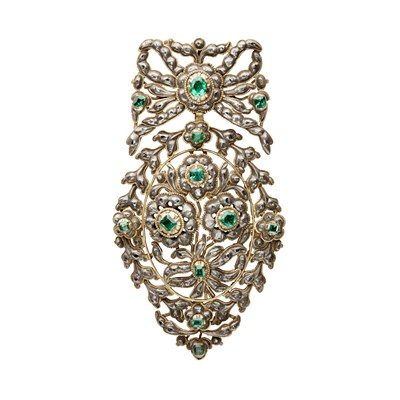 Lot 16 - A late 18th/ 19th century Spanish silver, gold, emerald and diamond pendant