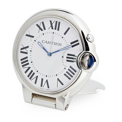 Lot 96 - A stainless steel desk clock, Cartier