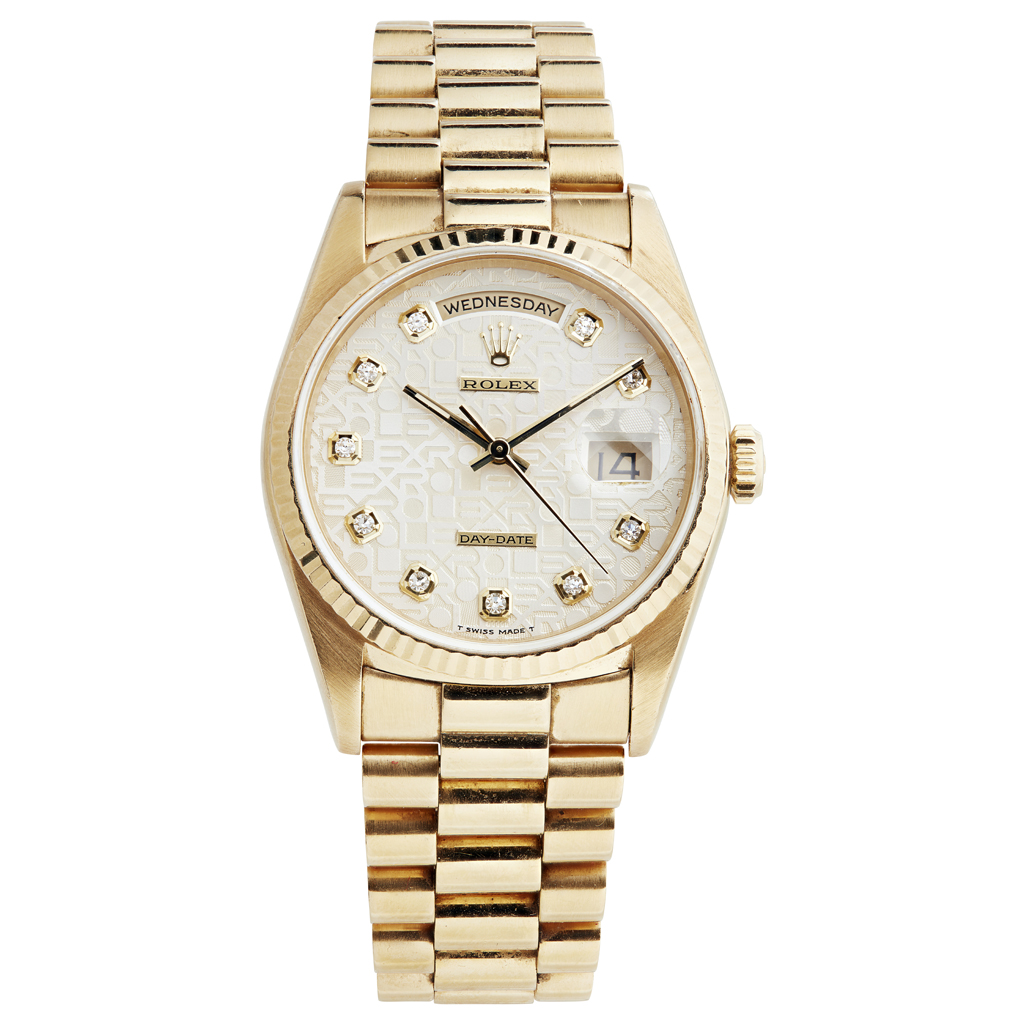 Lot 92 - A gentleman's 18ct gold and diamond set wrist watch, Rolex