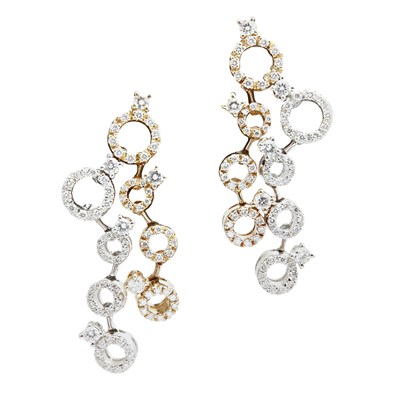 Lot 111 - A pair of contemporary diamond set pendant earrings