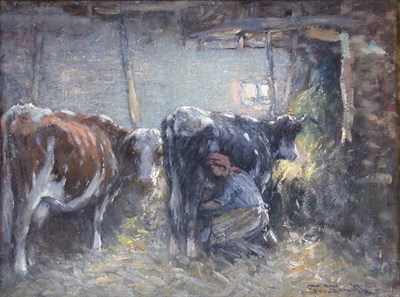 Lot 2 - GEORGE SMITH R.S.A (1870-1934) MILKING TIME...