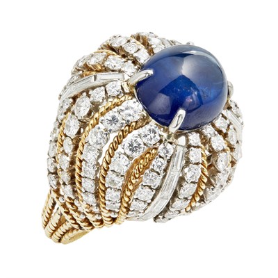 Lot 64 - A sapphire and diamond bombé cocktail ring