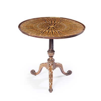 Lot 168 - RARE PARQUETRY, MOTHER-OF-PEARL AND BRASS INLAID OCCASIONAL TABLE, PROBABLY OTTOMAN FOR THE BRITISH MARKET