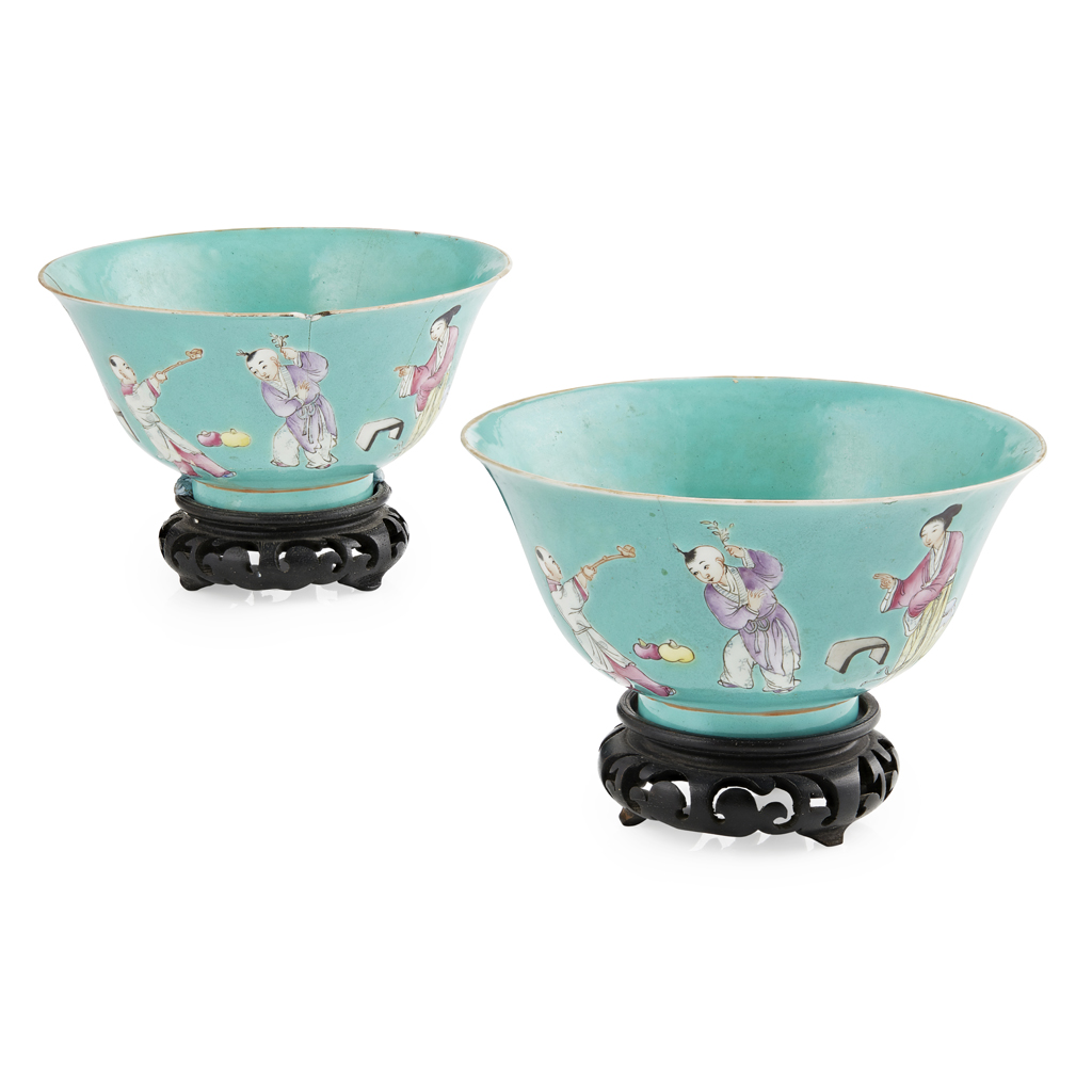 Lot 158 - PAIR OF TURQUOISE-GROUND BOWLS