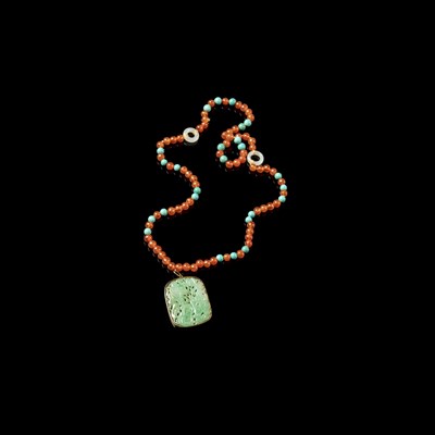 Lot 114 - JADE, AGATE, TURQUOISE AND JADEITE NECKLACE
