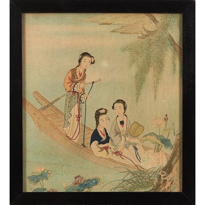 Lot 129 - TWO PAINTINGS DEPICTING SCENES FROM THE DREAM OF THE RED MANSION