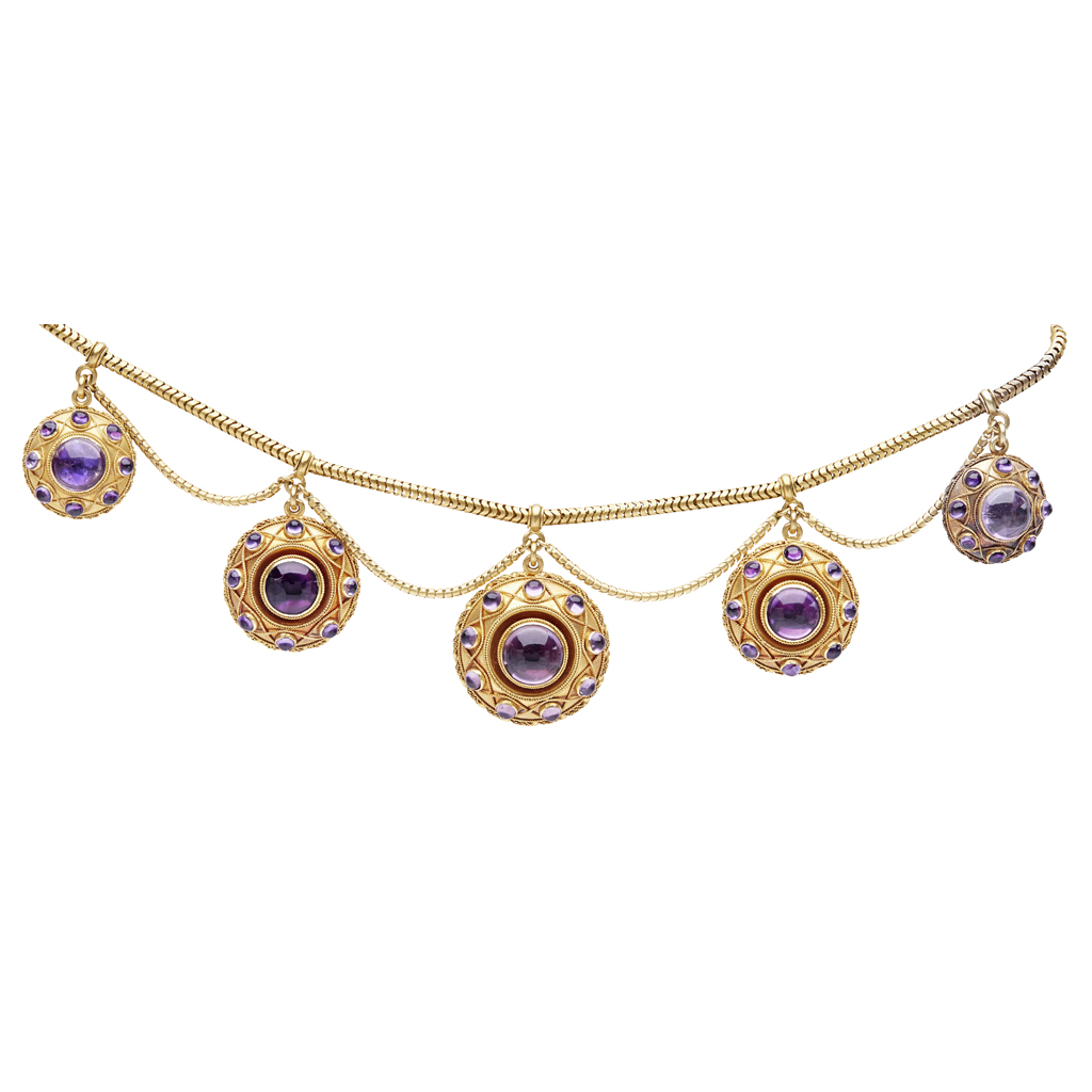 Lot 47 - A Victorian amethyst set necklace and matching earrings