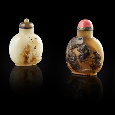 Lot 81 - TWO FINELY CARVED AGATE SNUFF BOTTLES