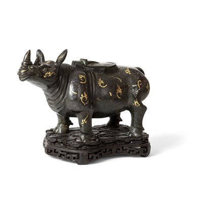 Lot 38 - INLAID BRONZE CENSER IN THE FORM OF A RHINOCEROS
