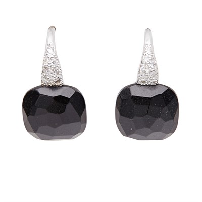 Lot 163 - A pair of 'Capri' onyx and diamond set earrings, Pomellato